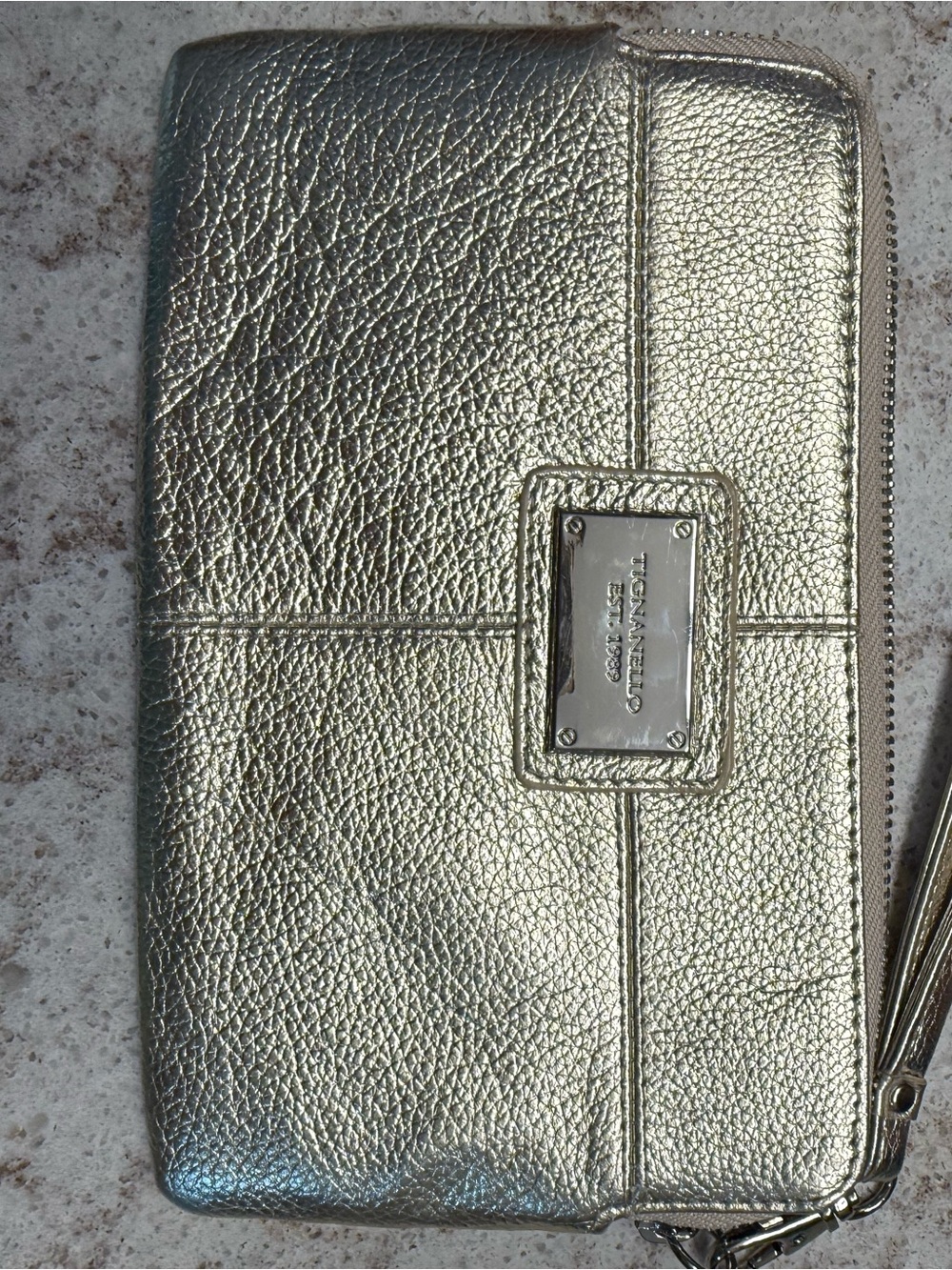 Tignanello Striped Lined Wristlet in Gold and Cream